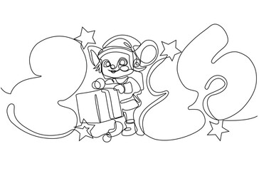 One continuous line drawing Santa Claus on reindeer and sled. concept for Christmas and New Year.  Vector illustration