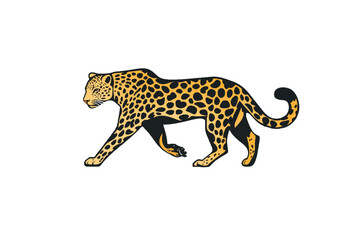Dynamic Vector Illustration of Adorable Cartoon Leopards and a Sprinting Cheetah in Various Poses on an Orange and white Background.