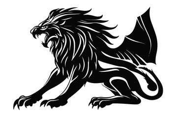 Majestic Winged Lion Vector Illustration - Mythical Creature Silhouette Art & Illustration