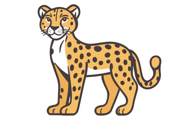 Dynamic Vector Illustration of Adorable Cartoon Leopards and a Sprinting Cheetah in Various Poses on an Orange and white Background.