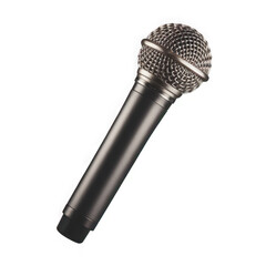 Black microphone is lying diagonally on a white background
