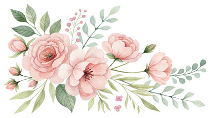 Watercolor Pink Floral Bouquet Composition, Isolated on White Background, Botanical Illustration, Wedding Design Floral arrangement, watercolor painting, wedding invitation, blush pink roses