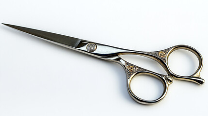 Scissors isolated on white background. steel metal iron silver sharp cut tool equipment object with handle. tailor craft work, office blade instrument, vintage barber, clip, school.