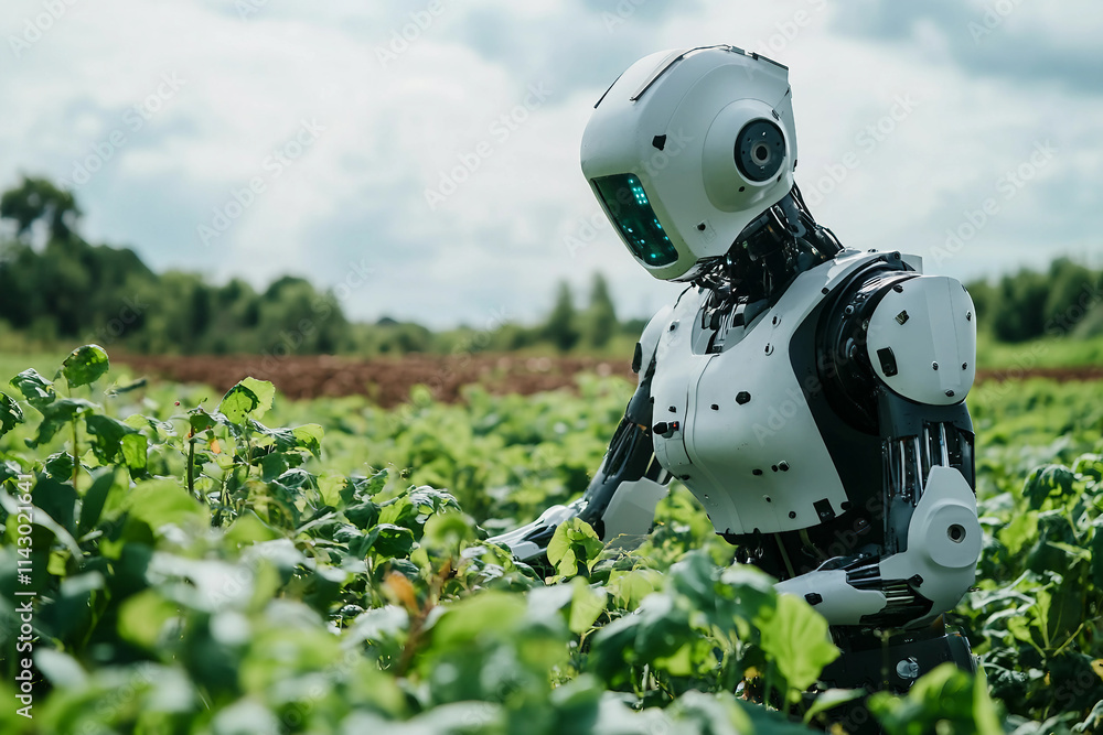 Poster a humanoid robot in a field generative ai