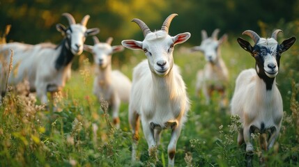Fototapeta premium Beautiful goats grazing on the grass in the countryside.