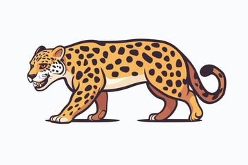 Dynamic Vector Illustration of Adorable Cartoon Leopards and a Sprinting Cheetah in Various Poses on an Orange and white Background.