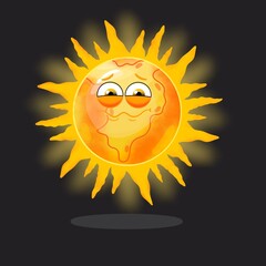 Cartoon sun,cute   confused sun cartoon character, shiny bright sun vactor illustration 