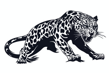 Dynamic Vector Illustration of Adorable Cartoon Leopards and a Sprinting Cheetah in Various Poses on an Orange and white Background.