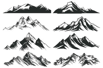 Fototapeta premium Mountain Outline Collection: Set of Different Silhouette Ranges for Nature Design Element