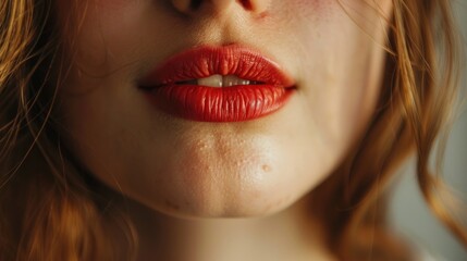 Fototapeta premium Mouth Talking. Close-up of Woman Lips Speaking to Camera in Macro View