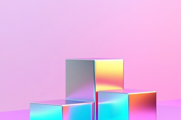 Fototapeta premium sleek metallic cube podiums on a vibrant gradient background, product mockup