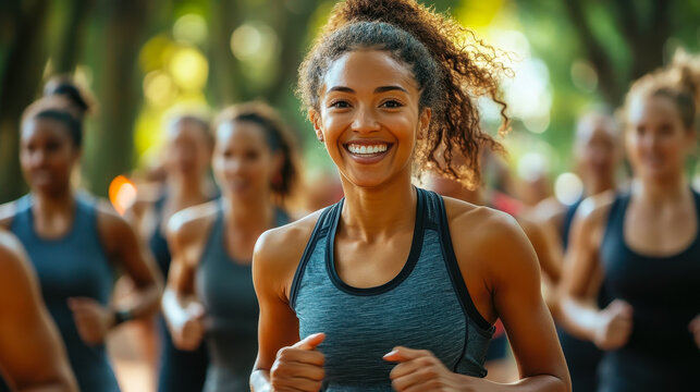 Vibrant Outdoor Fitness Boot Camp with Diverse Participants Embracing Health and Exercise