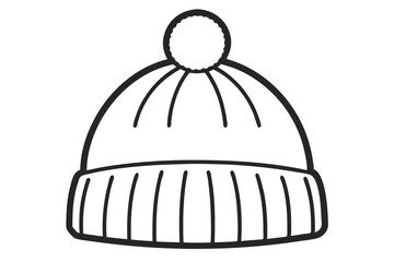 Fototapeta premium Stylish Knitted Winter Beanie with Pom-Pom Line Drawing Vector Art