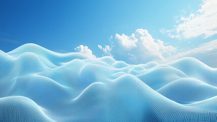 青空と広がるデジタルクラウドの抽象波