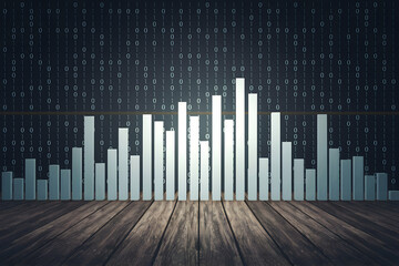 Obraz premium Wooden surface with vertical bars and binary numbers, signifying data patterns