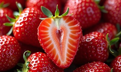 Hyper realistic strawberries vibrant red close up macro