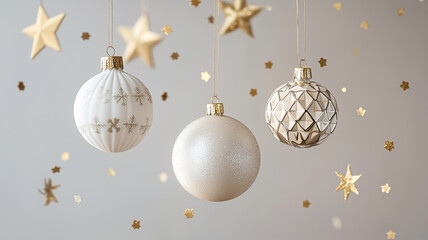 Fototapeta premium ゴールドと白のクリスマスオーナメント