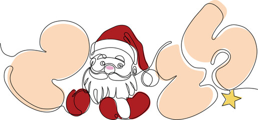 One continuous line drawing Santa Claus on reindeer and sled. concept for Christmas and New Year.  Vector illustration