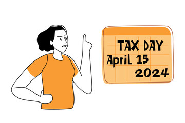 Woman Pointing at Tax Day Sign