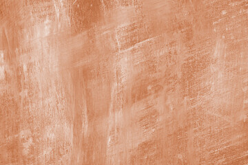 Concrete, plaster, stucco wall texture with brush strokes, orange color surface with brush strokes, aged, grungy, shabby effect. Textured design background, wallpaper, backdrop, design element