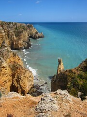 Rocky and colourful coastline, along Lagos in Portugal