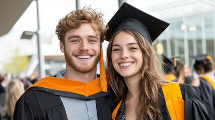 Graduation photography candid shot of a student hugging their sibling after the ceremony, campus setting