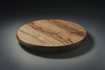 Smooth wooden cylinder on gray surface, softly illuminated dark backdrop