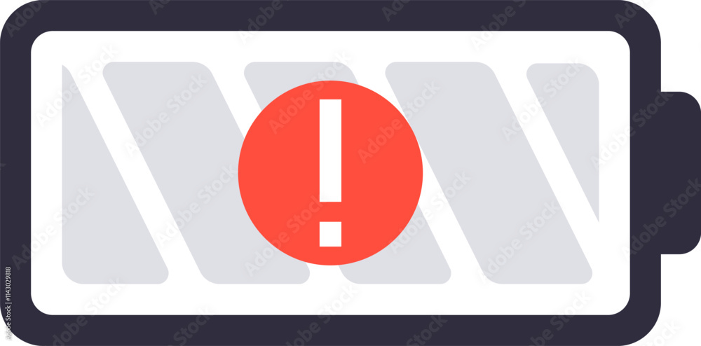 Poster battery icon displaying low power alongside an exclamation mark, signaling a critical energy level a