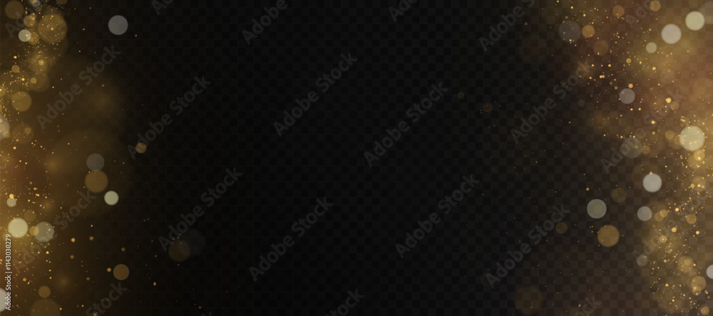 Aufkleber gold dust light bokeh. christmas glowing bokeh and glitter overlay texture for your design on a tran