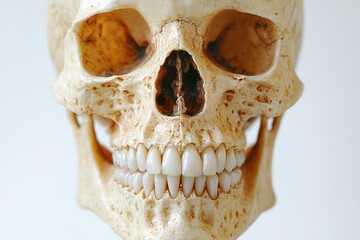 Obraz premium Close-up photo of human skull with detailed teeth.