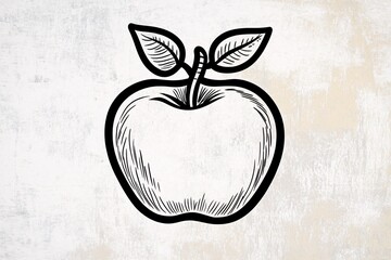 Minimalist Apple with Bold Black Outline and Leaf