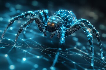 Cyber spider on digital network.