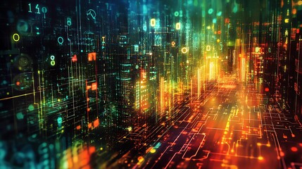 Fototapeta premium Futuristic Digital Cityscape Illuminated With Vibrant Lights