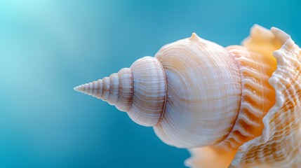 A close up of a sea shell on a blue background