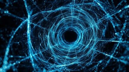 A black hole in the middle of a dark blue background