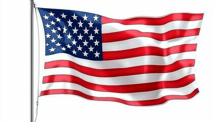 An american flag waving in the wind on a white background