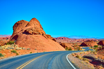 Desert Sandstone Formations and Road in Nevada Eye-Level View