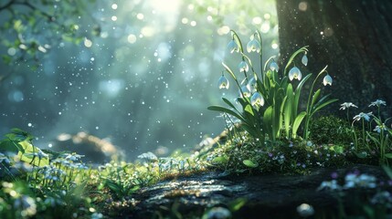 Obraz premium snowdrops in the forest