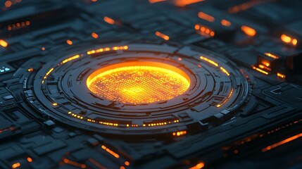 Futuristic glowing technological circular core interface