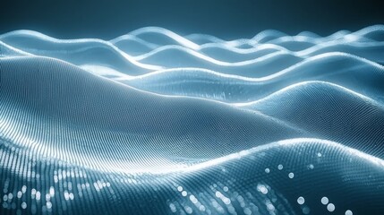 A blue abstract background with wavy lines and dots