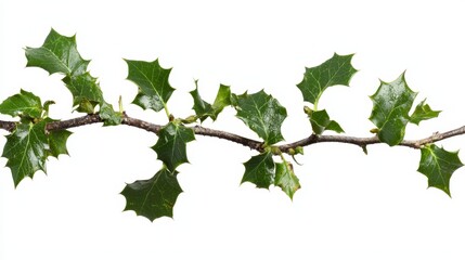 A branch of holly leaves on a white background