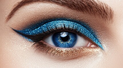 Obraz premium A close up of a woman's blue eye with glitter on it