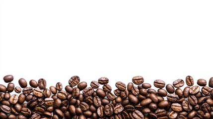A pile of coffee beans on a white background
