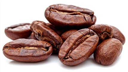 Obraz premium A pile of coffee beans on a white background