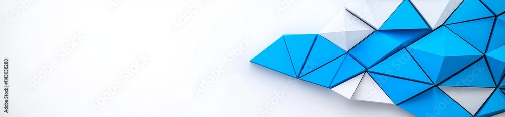 Poster an elegant and modern banner featuring a blue geometric background with polygonal shapes and triangu