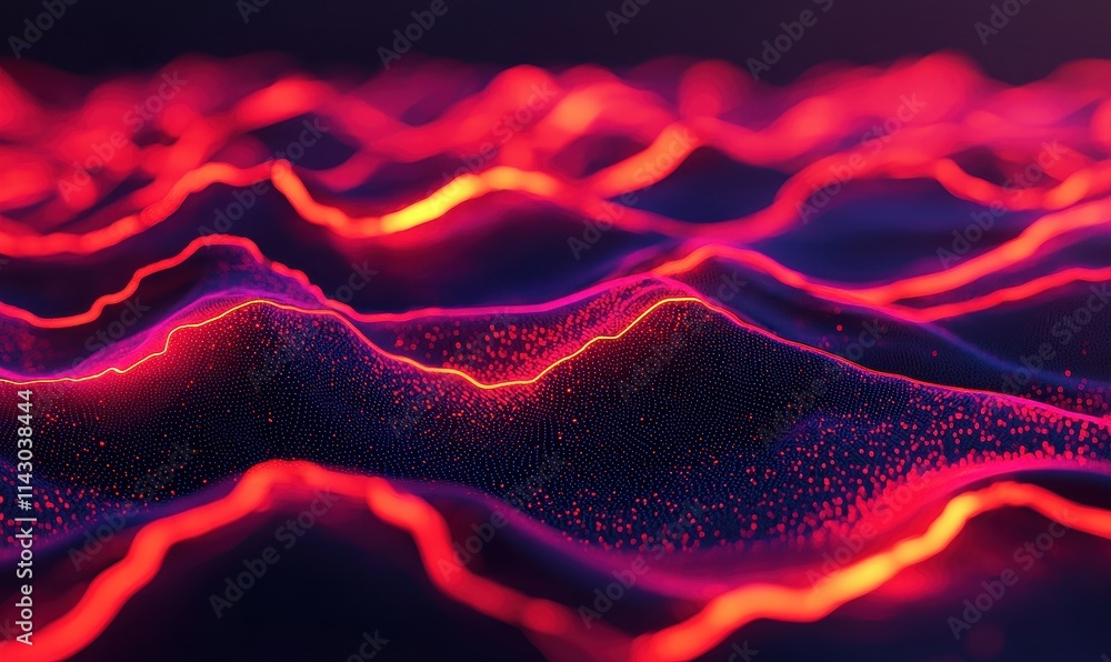 Aufkleber abstract digital waves illuminated in vibrant red and purple hues, creating a mesmerizing visual eff