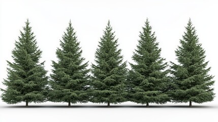 Fototapeta premium A row of evergreen trees on a white background