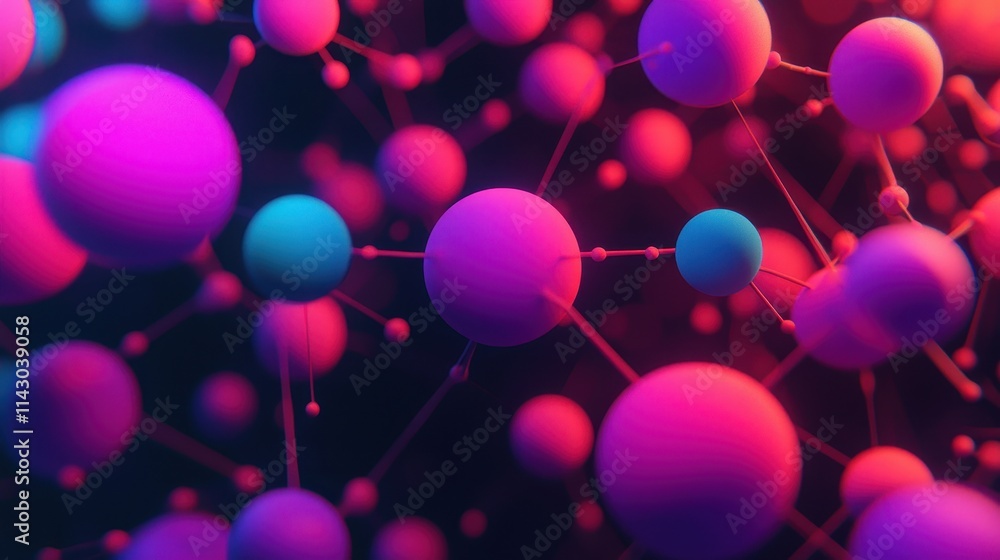 Poster a vibrant, abstract image depicting colorful molecules interconnected in a stunning display of scien