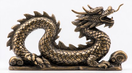 Obraz premium A bronze statue of a dragon on a white background