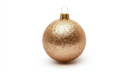 A gold christmas ornament on a white background